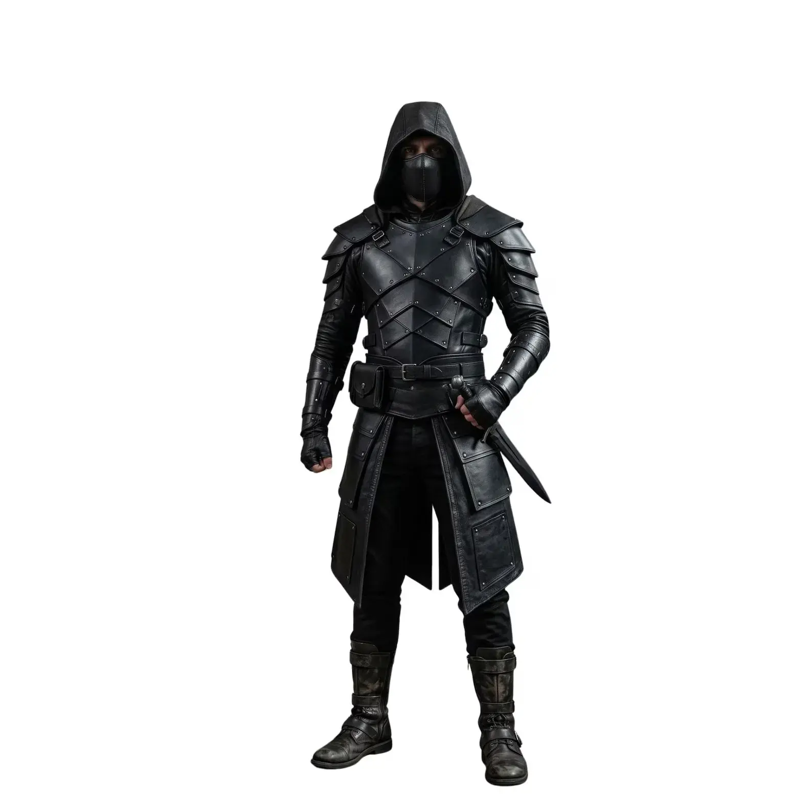 Handcrafted Black Shadow Assassin Leather Armor & Rogue Costume