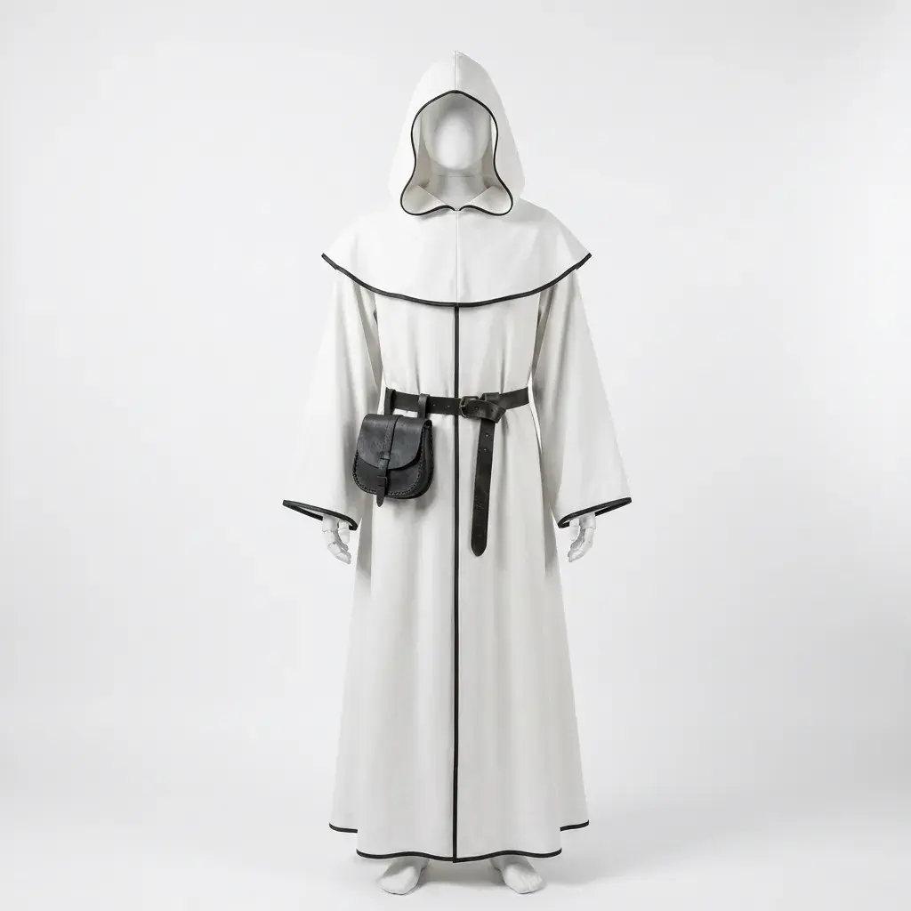 White Hooded Medieval Cloak Robe – Handmade Fantasy Wizard Robe