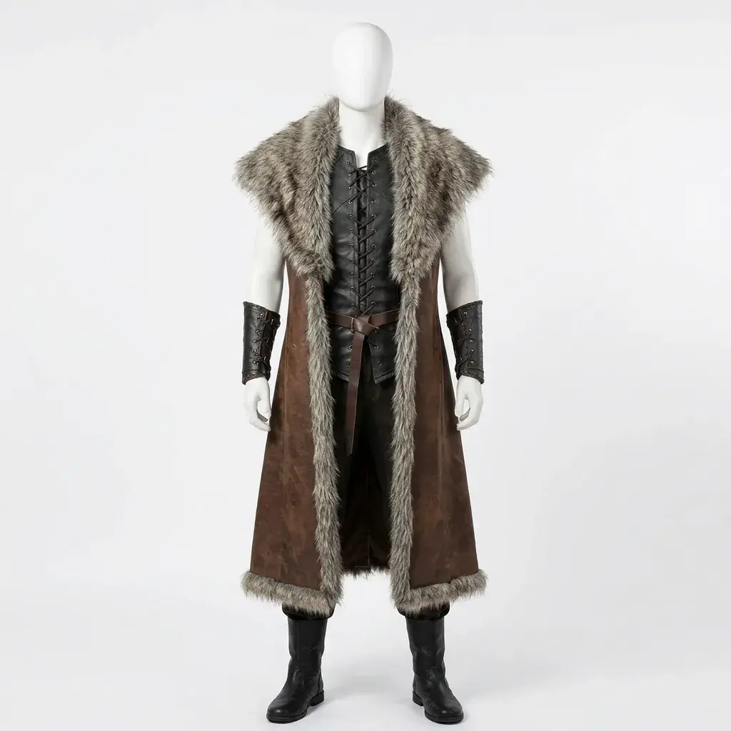 Handcrafted Cowhide Medieval Fur Coat – Viking Warrior Cosplay Costume