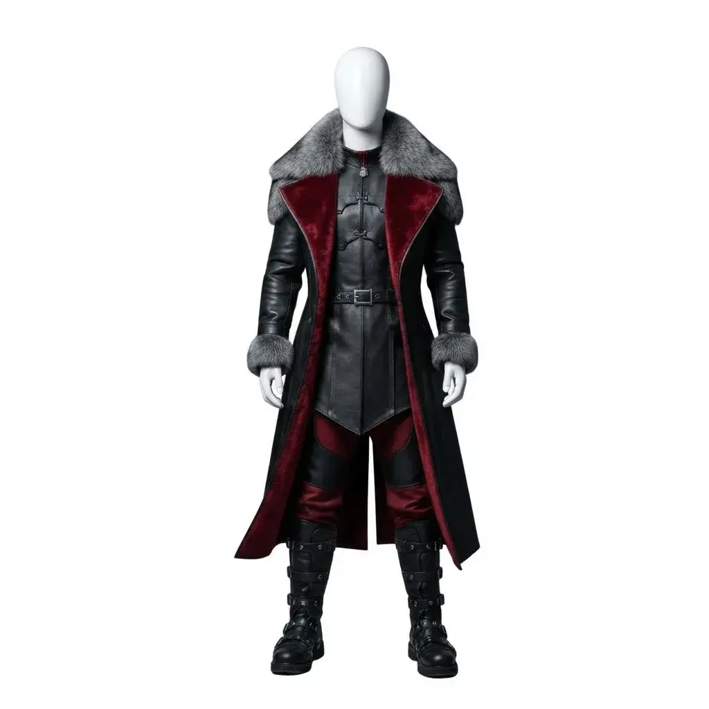 Vampire Costume Leather Coat Fur Collar Gothic Viking Armor Outfit