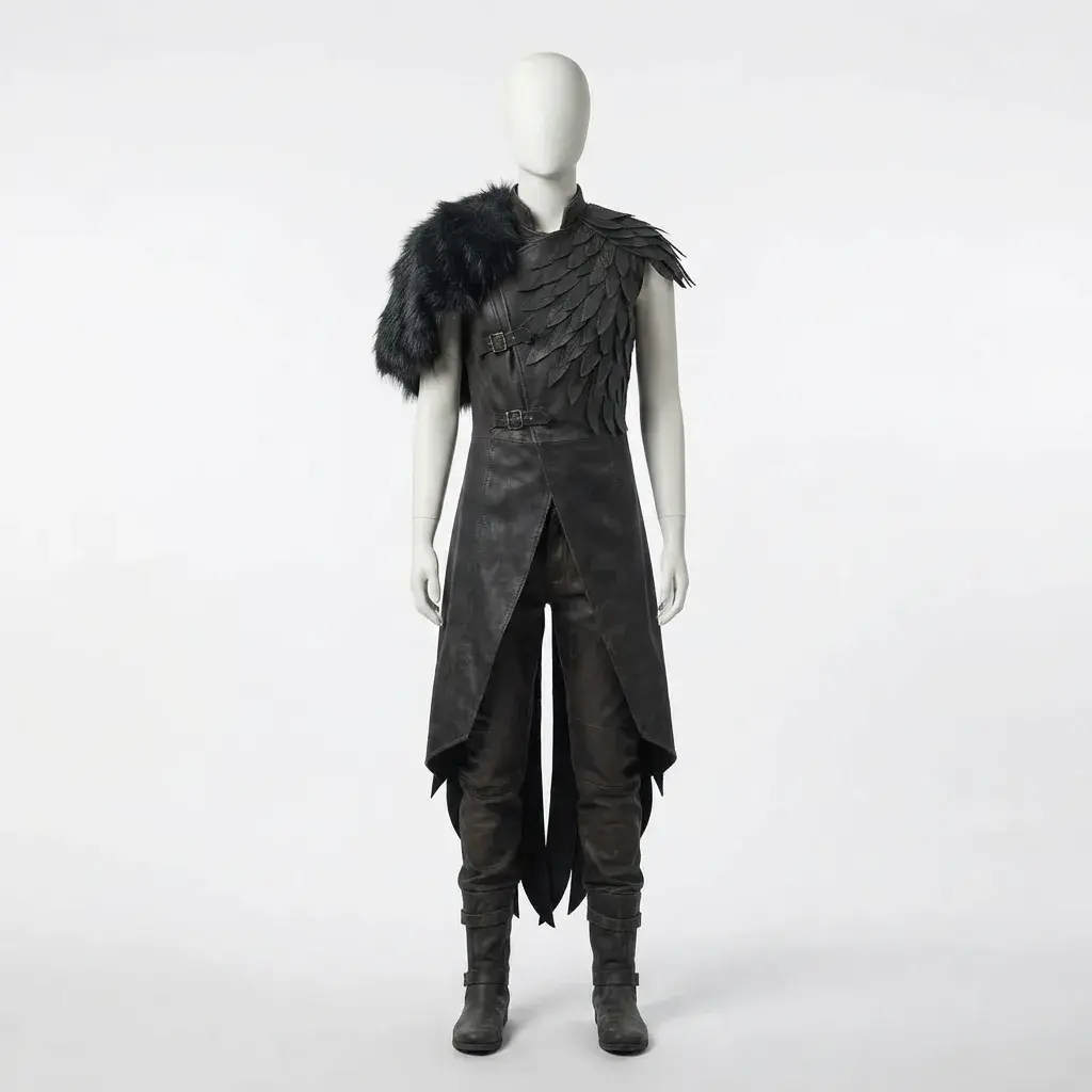 Handmade Raven Shadow Leather Coat Dark Fantasy Viking Gothic Trench
