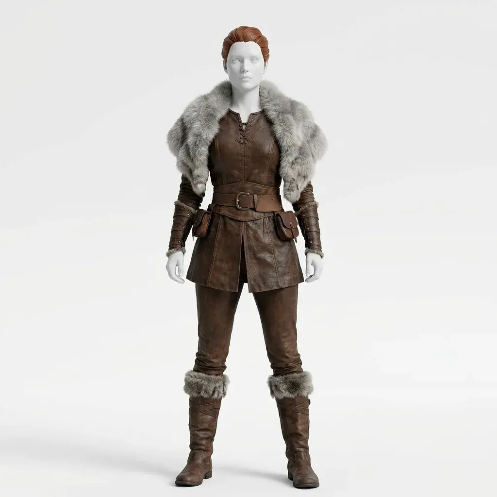Handcrafted Viking Shieldmaiden Leather Outfit – Faux Fur Mantle Warrior Costume